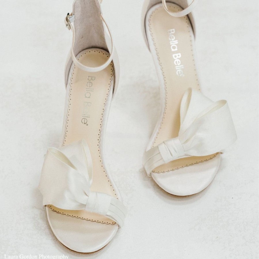 Bridal Bella Belle Shoes | Asymmetrical Open Toe Bow Wedding Heels Ivory