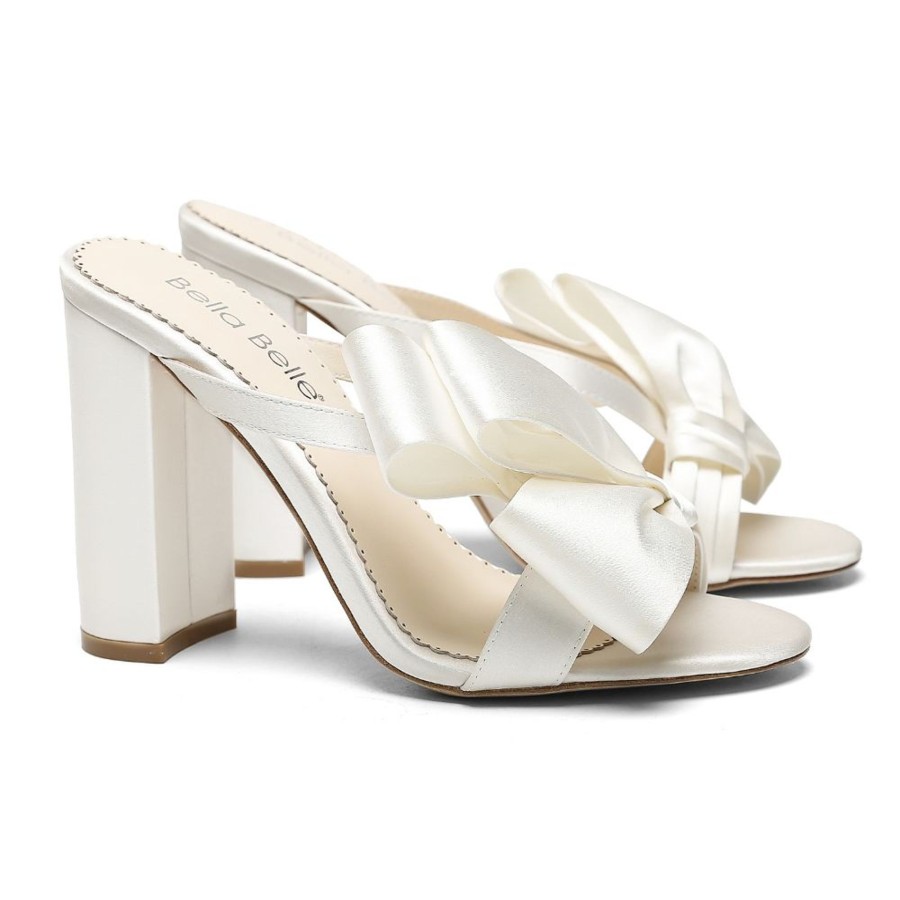 Bridal Bella Belle Shoes | Asymmetric Bow Mule Platform Block Heel Wedding Shoes Ivory