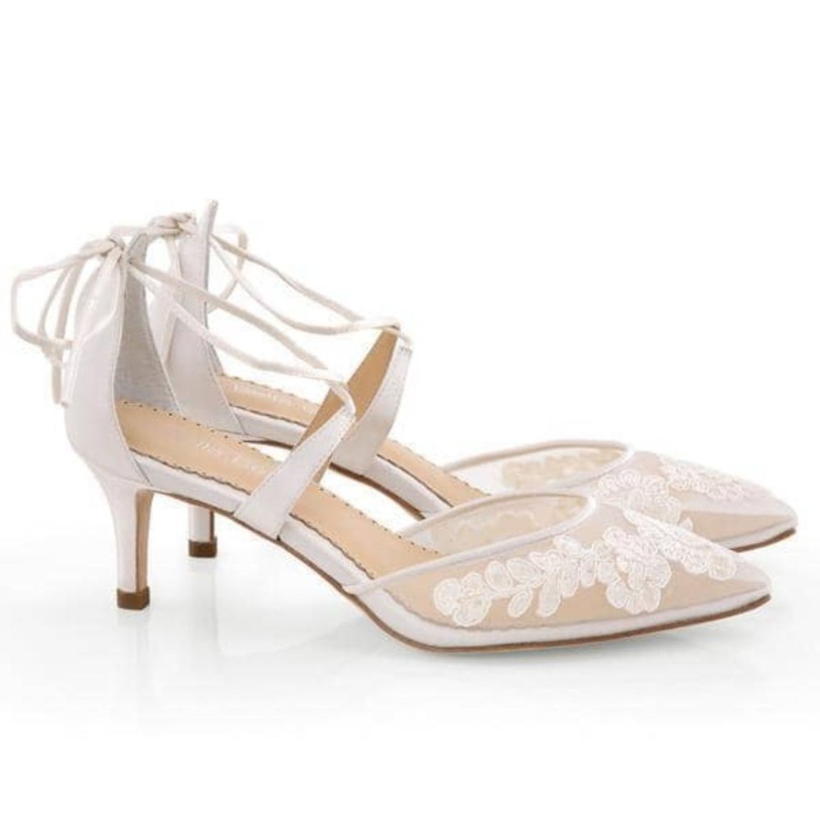 Bridal Bella Belle Shoes | Floral Lace Kitten Heels Ivory