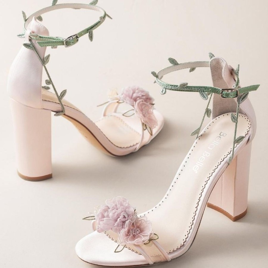 Non-Bridal Bella Belle Shoes | Block Heels With 3D Flowers Blush