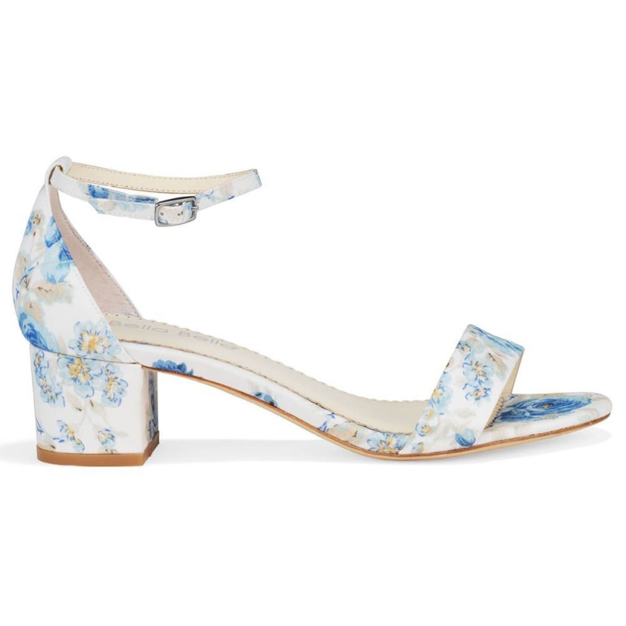 Non-Bridal Bella Belle Shoes | Floral 2 Inch Block Heel Blue