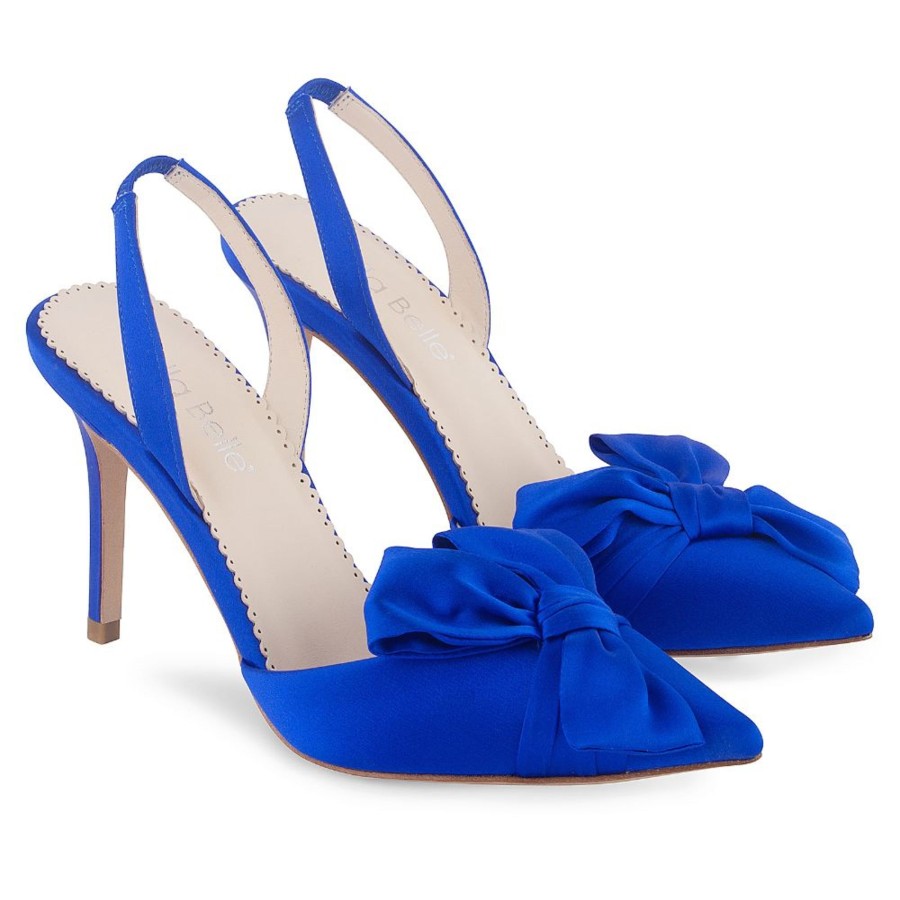 Bridal Bella Belle Shoes | Royal Slingback Heels With Asymmetrical Bow Blue