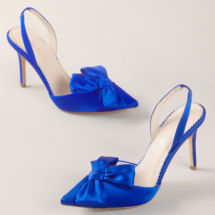 Bridal Bella Belle Shoes | Royal Slingback Heels With Asymmetrical Bow Blue