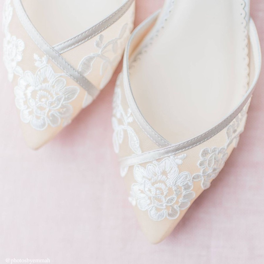 Bridal Bella Belle Shoes | Lace D'Orsay Flats For Weddings Nude