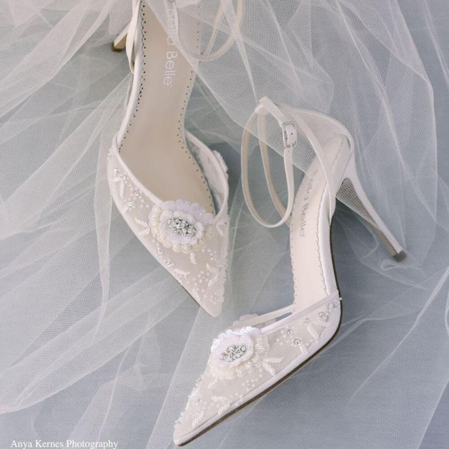 Bridal Bella Belle Shoes | Wedding Shoes With Flowers Of Sequined Petals Ivory