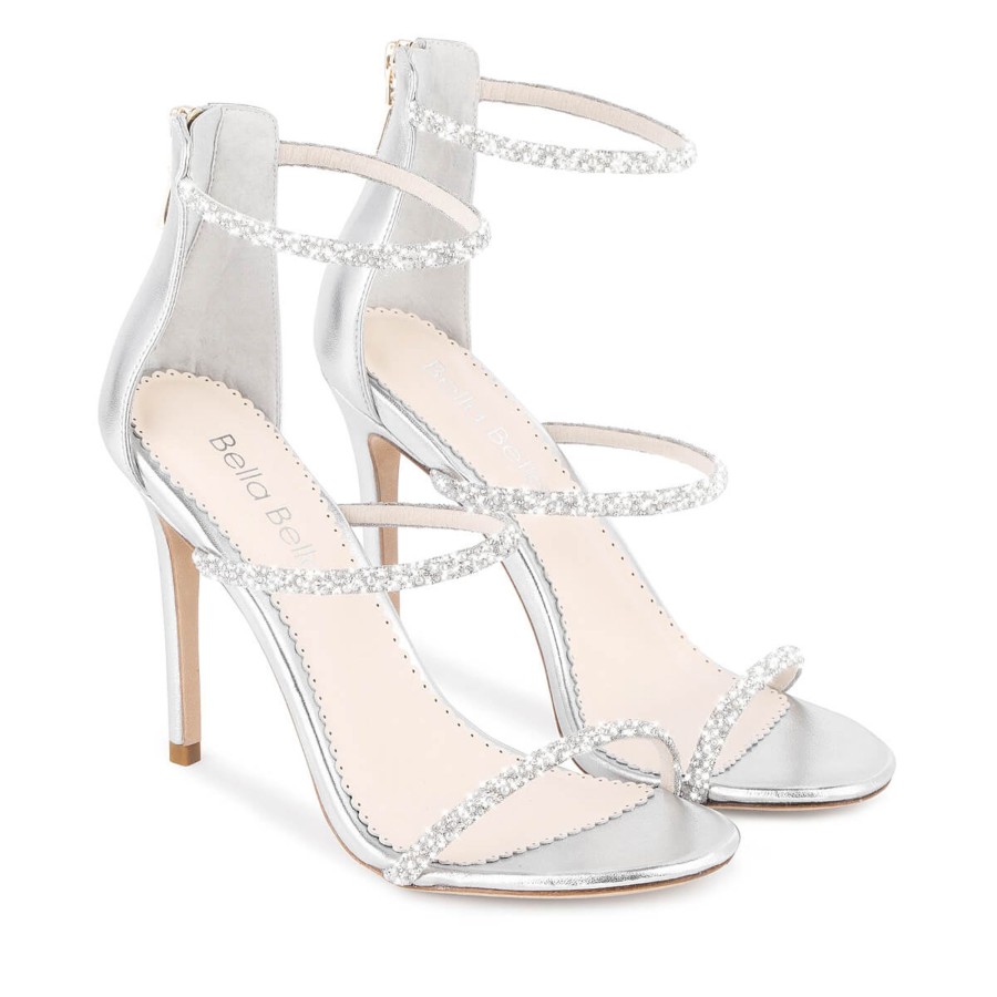 Bridal Bella Belle Shoes | Open-Toe Sparkly Heels With Pearls Silver