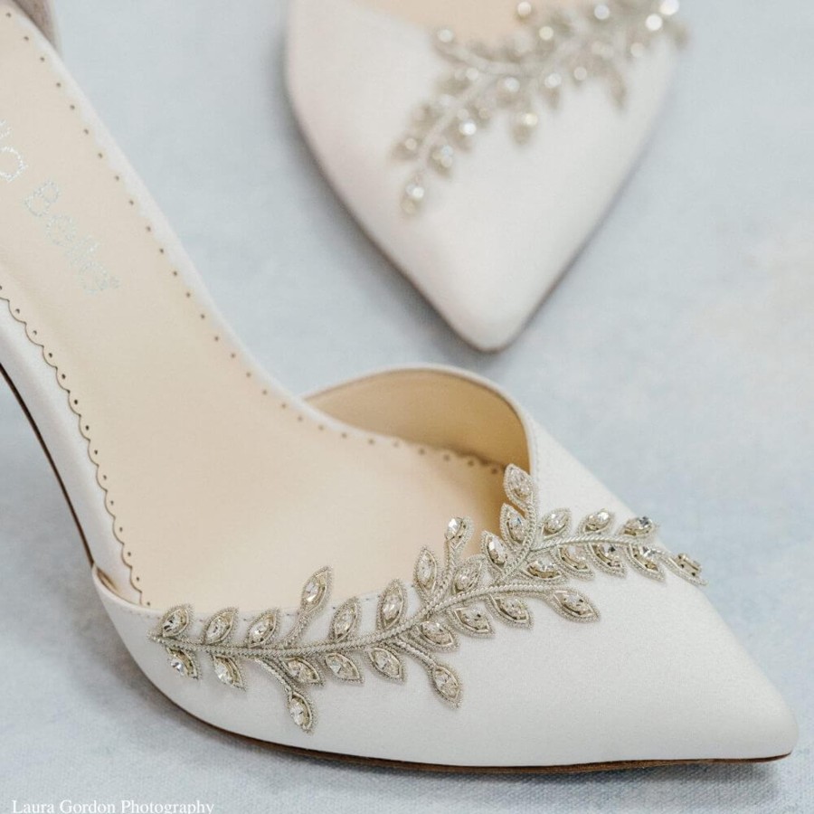 Bridal Bella Belle Shoes | Block Bridal Shoes With Ankle Strap Crystal Vine Heels Ivory