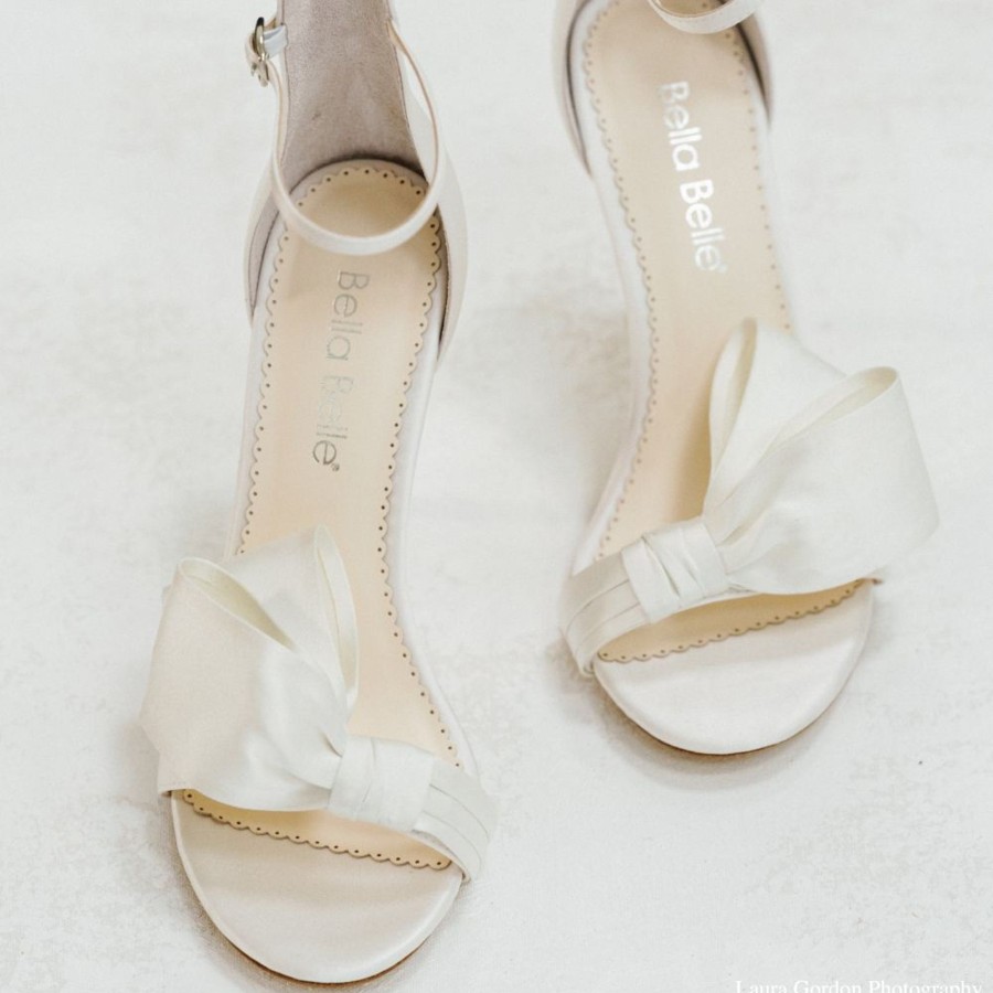 Bridal Bella Belle Shoes | Block Heel Wedding Shoes With Asymmetrical Bow Ivory