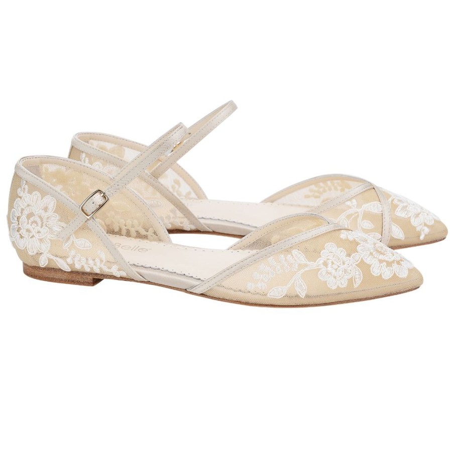 Bridal Bella Belle Shoes | Lace D'Orsay Flats For Weddings Nude