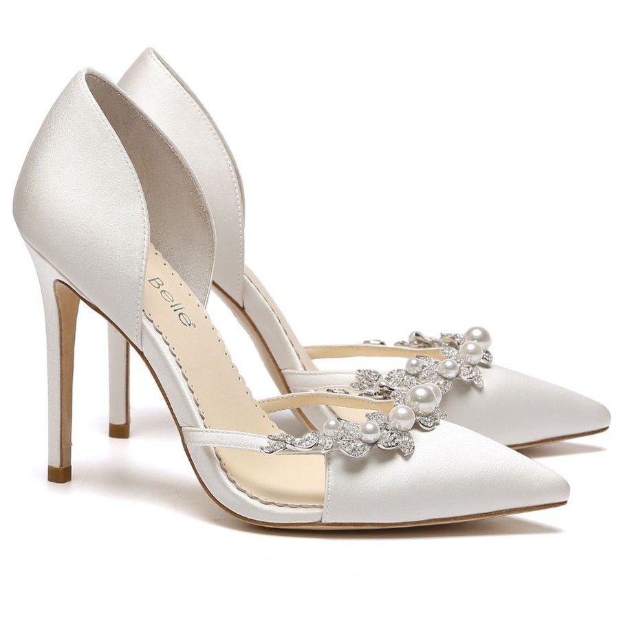 Bridal Bella Belle Shoes | D'Orsay Cut, Silk, Crystal And Pearl Studded Heels Ivory