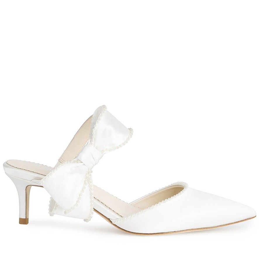 Bridal Bella Belle Shoes | Mule Wedding Shoes With Pearl Trimmed Bows Ivory