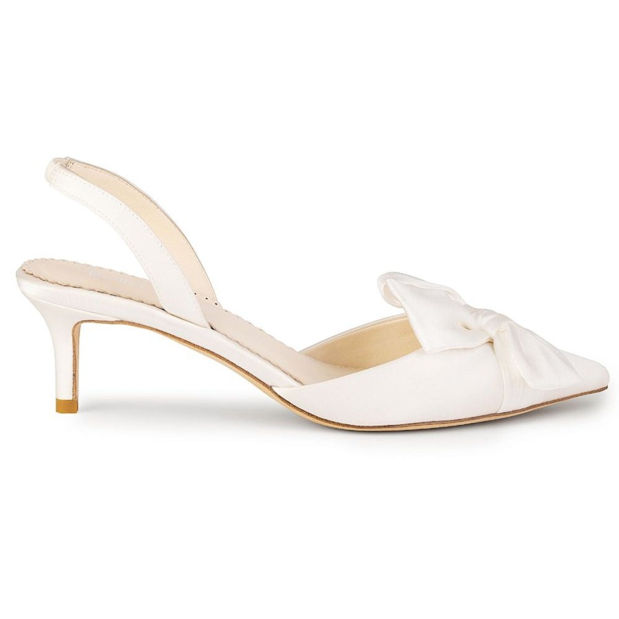 Bridal Bella Belle Shoes | Slingback Kitten Heel Bridal Shoes With Asymmetric Bow Ivory