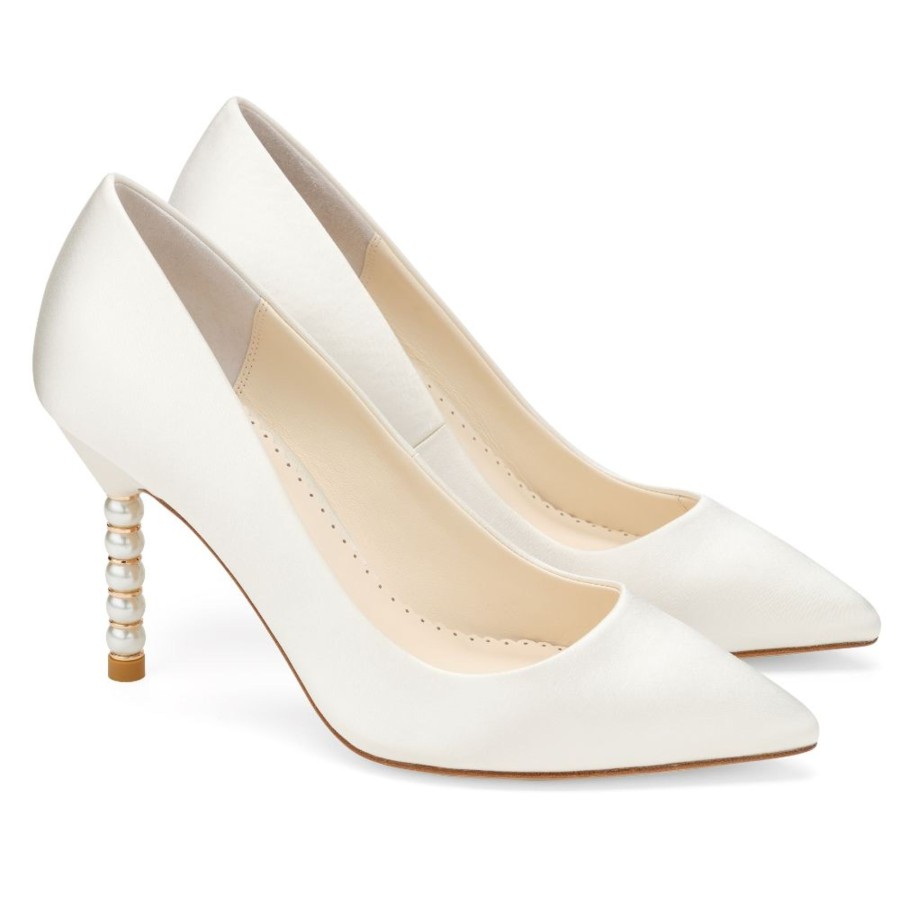 Bridal Bella Belle Shoes | Pumps With Gold Ring & Pearl Heels Ivory