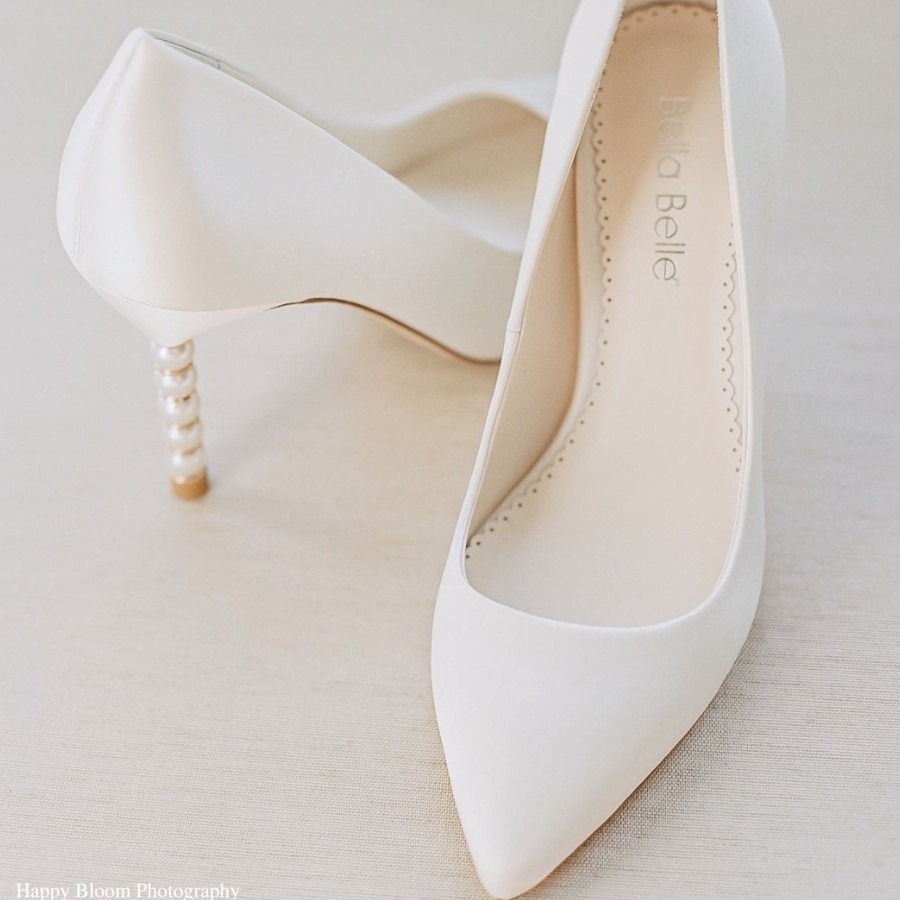 Bridal Bella Belle Shoes | Pumps With Gold Ring & Pearl Heels Ivory