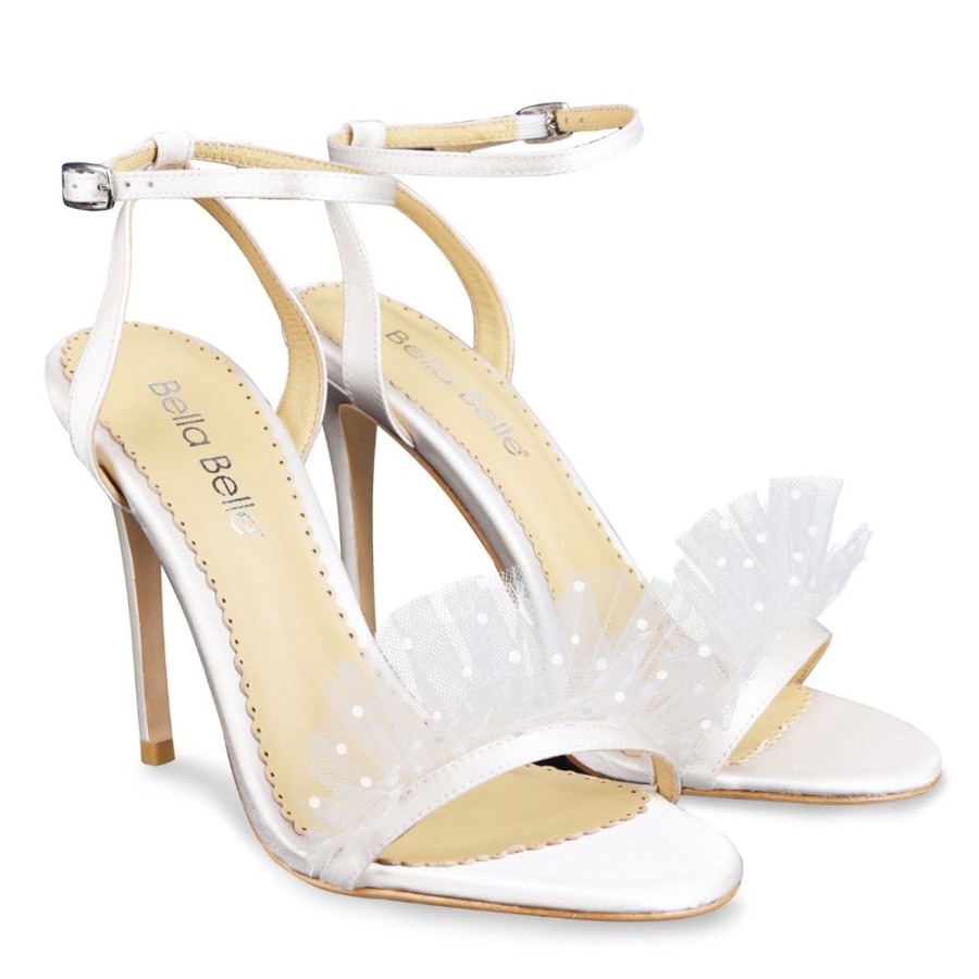 Bridal Bella Belle Shoes | Polka Dot Pleated Tulle Heels Ivory