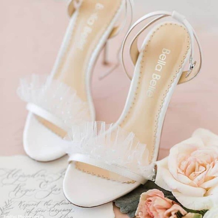 Bridal Bella Belle Shoes | Polka Dot Pleated Tulle Heels Ivory