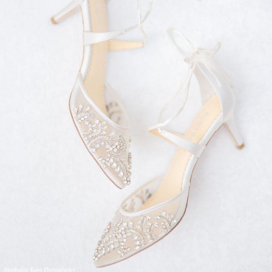 Bridal Bella Belle Shoes | Bridal Crystal Kitten Heels In Ivory