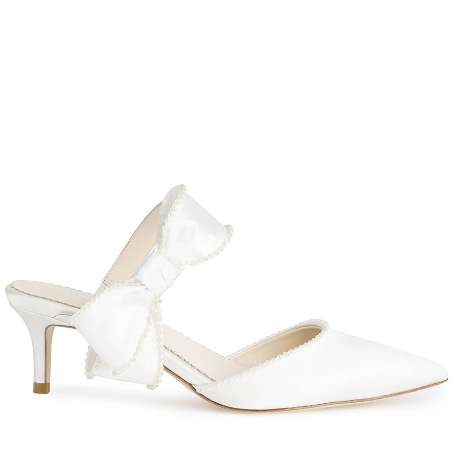 Bridal Bella Belle Shoes | Mule Wedding Shoes With Pearl Trimmed Bows Ivory