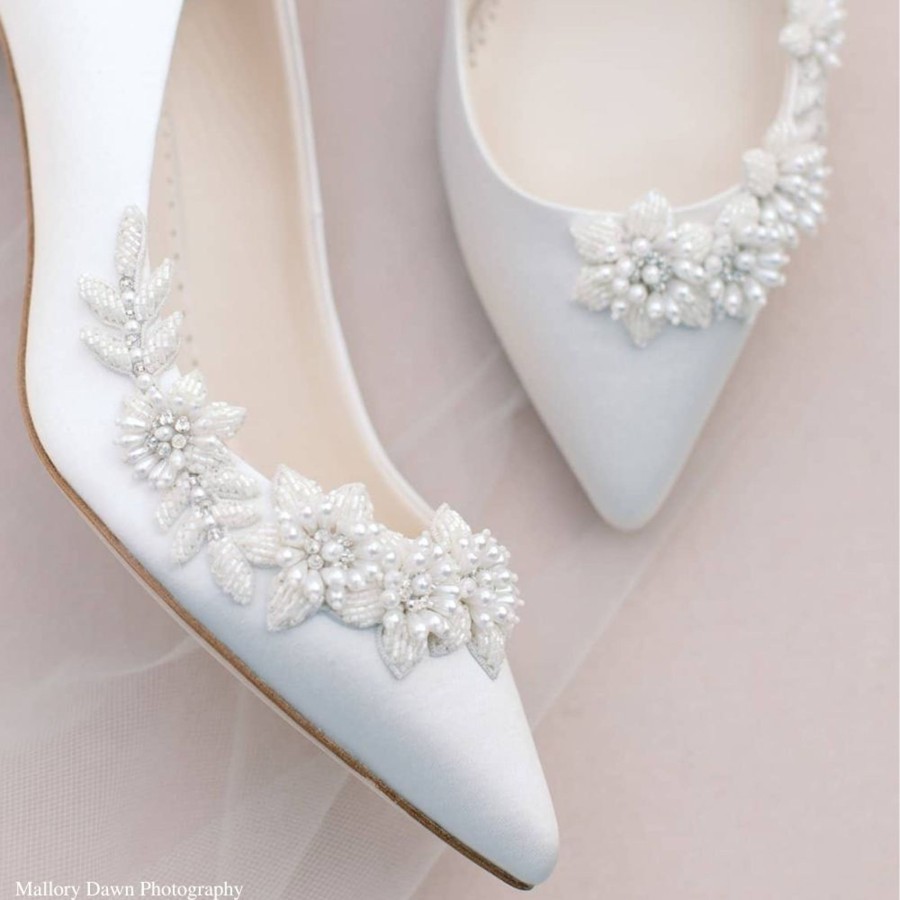 Bridal Bella Belle Shoes | 3D Floral Kitten Heels With Pearls Ivory