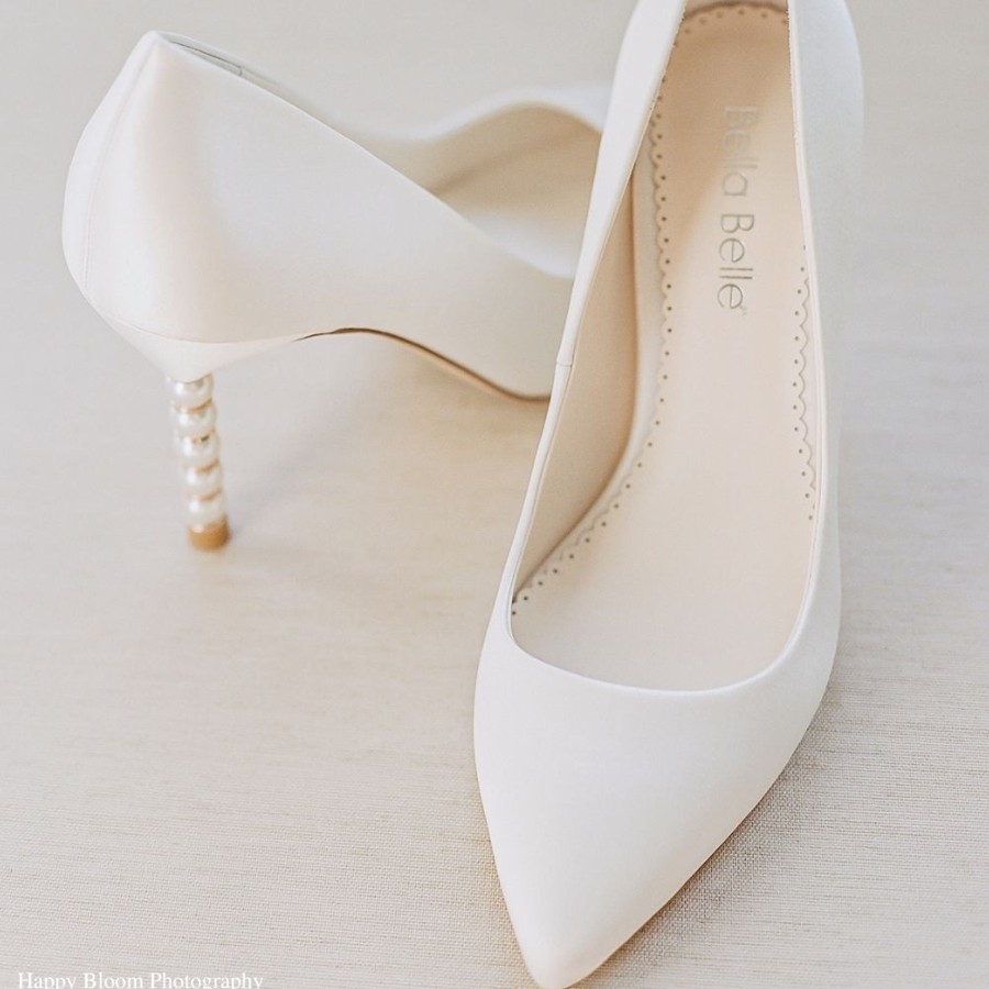 Bridal Bella Belle Shoes | Pumps With Gold Ring & Pearl Heels Ivory