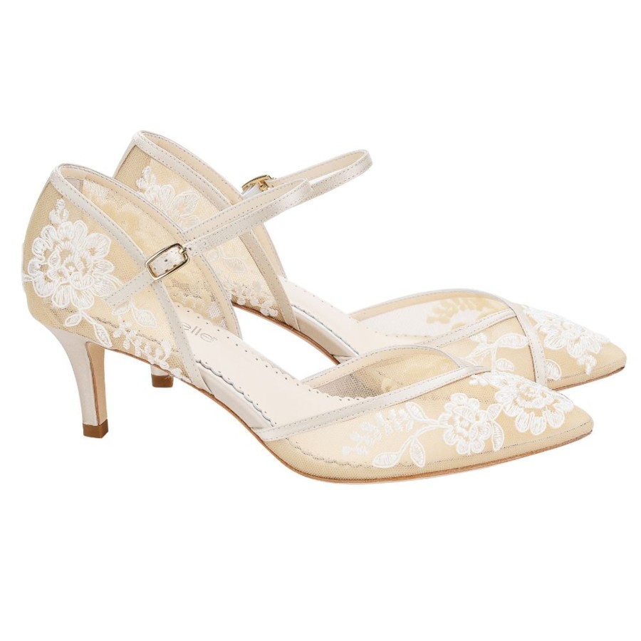 Non-Bridal Bella Belle Shoes | Lace Embroidered Illusion Mesh Bridal Shoes Nude