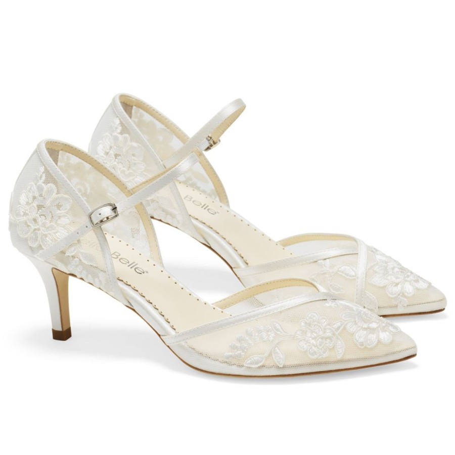 Bridal Bella Belle Shoes | D'Orsay Lace Wedding Shoes For Bride Low Heel Design Ivory