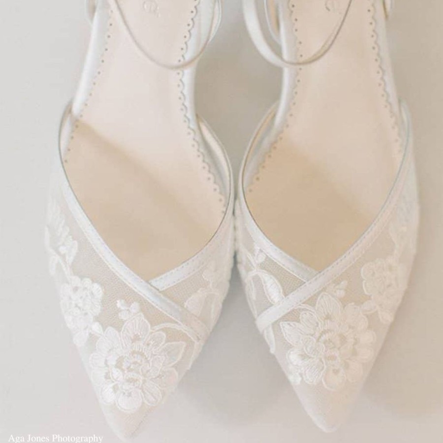 Bridal Bella Belle Shoes | D'Orsay Lace Wedding Shoes For Bride Low Heel Design Ivory