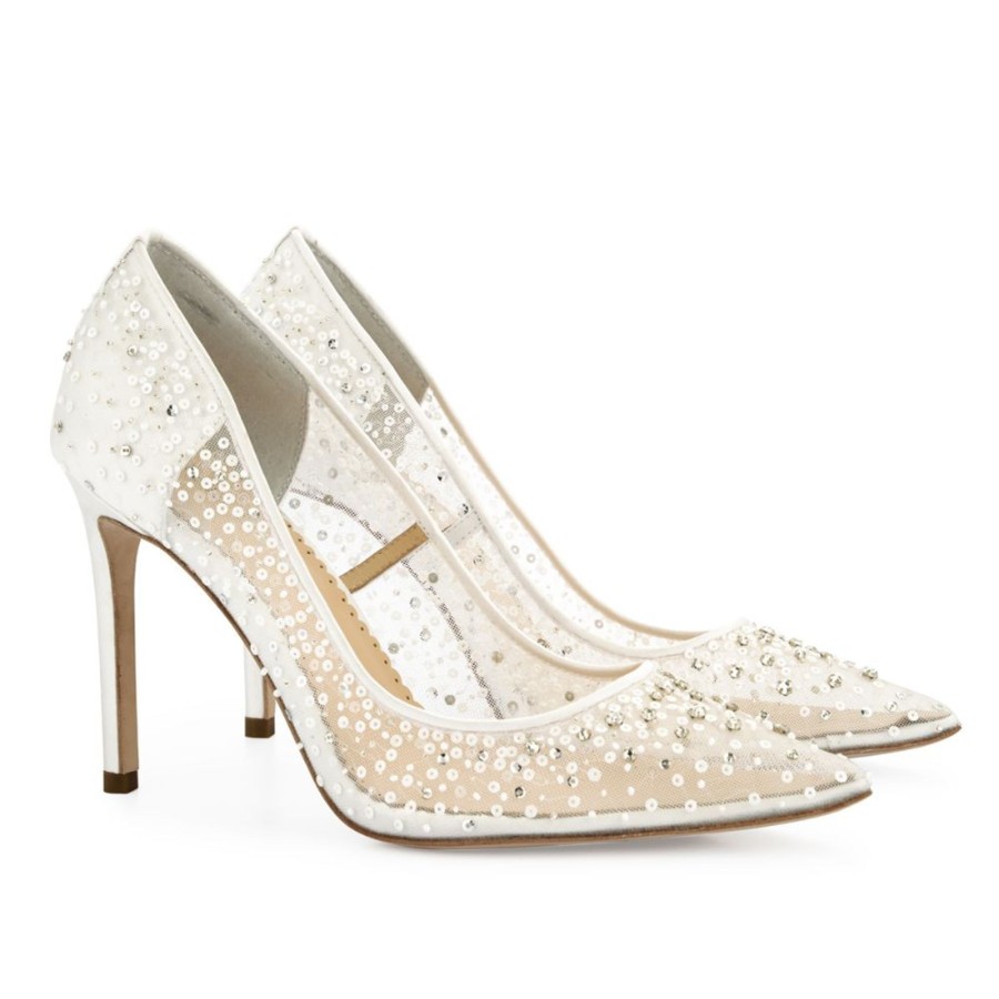 Bridal Bella Belle Shoes | Illusion Mesh Sequin Heels Ivory