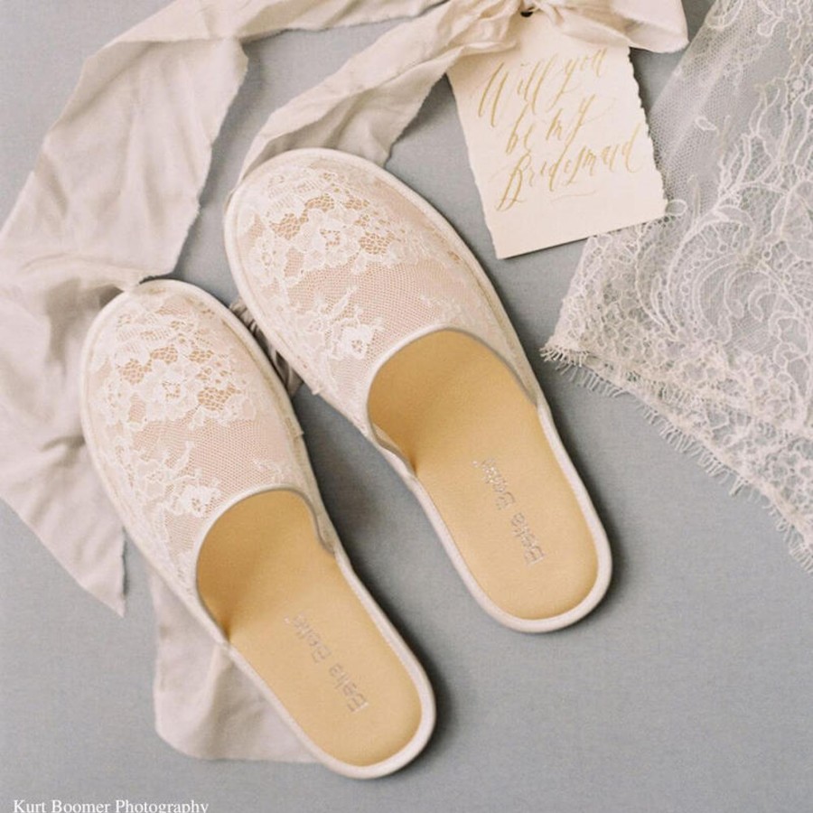 Bridal Bella Belle Shoes | Chantilly Lace Bridal Slippers Ivory