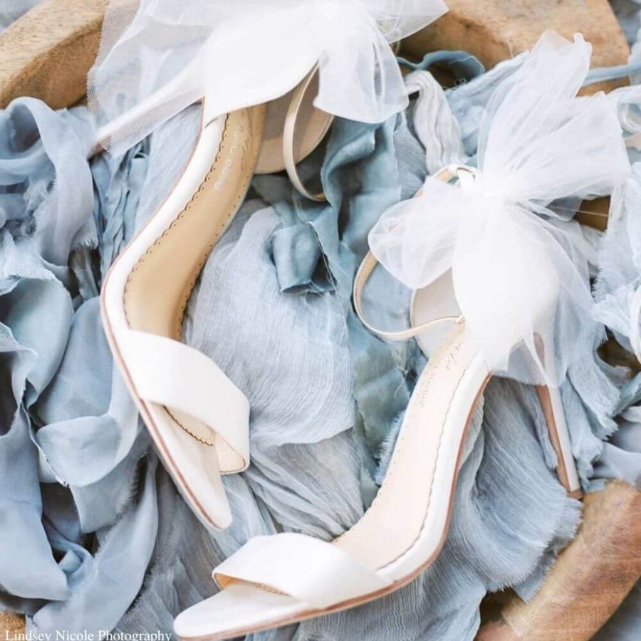 Bridal Bella Belle Shoes | Ankle Strap Tulle Bow Heels Ivory