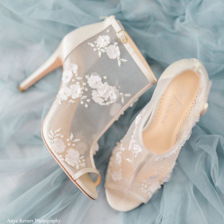 Bridal Bella Belle Shoes | Wedding Booties Flower Embroidered Boots Ivory