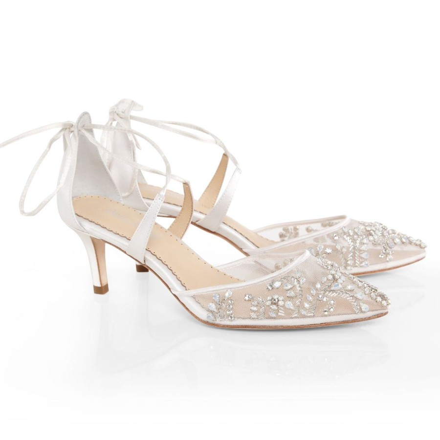 Bridal Bella Belle Shoes | Bridal Crystal Kitten Heels In Ivory