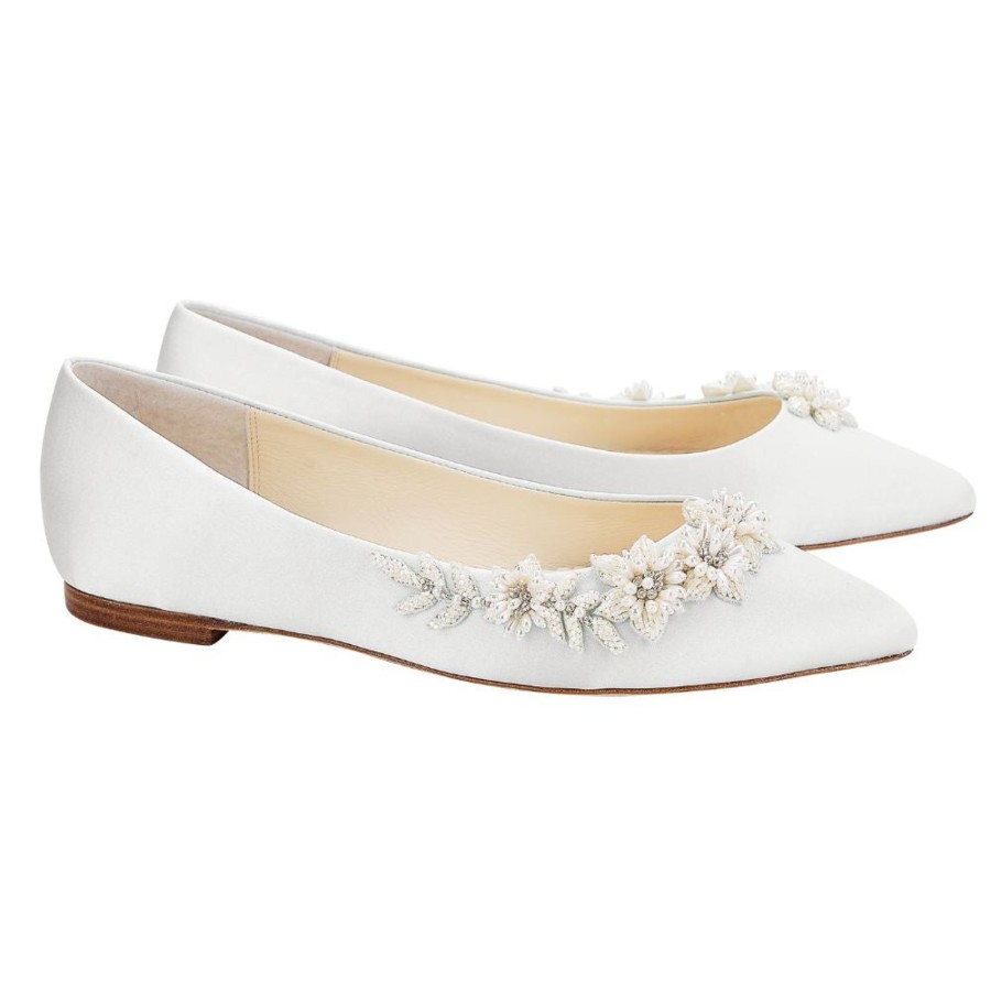 Bridal Bella Belle Shoes | 3D Floral Pearl Wedding Flats Ivory