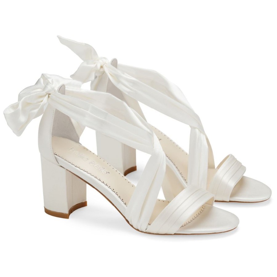 Bridal Bella Belle Shoes | Open Toe Ribbon Block Heels Ivory