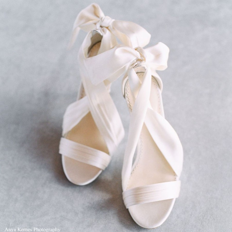 Bridal Bella Belle Shoes | Open Toe Ribbon Block Heels Ivory