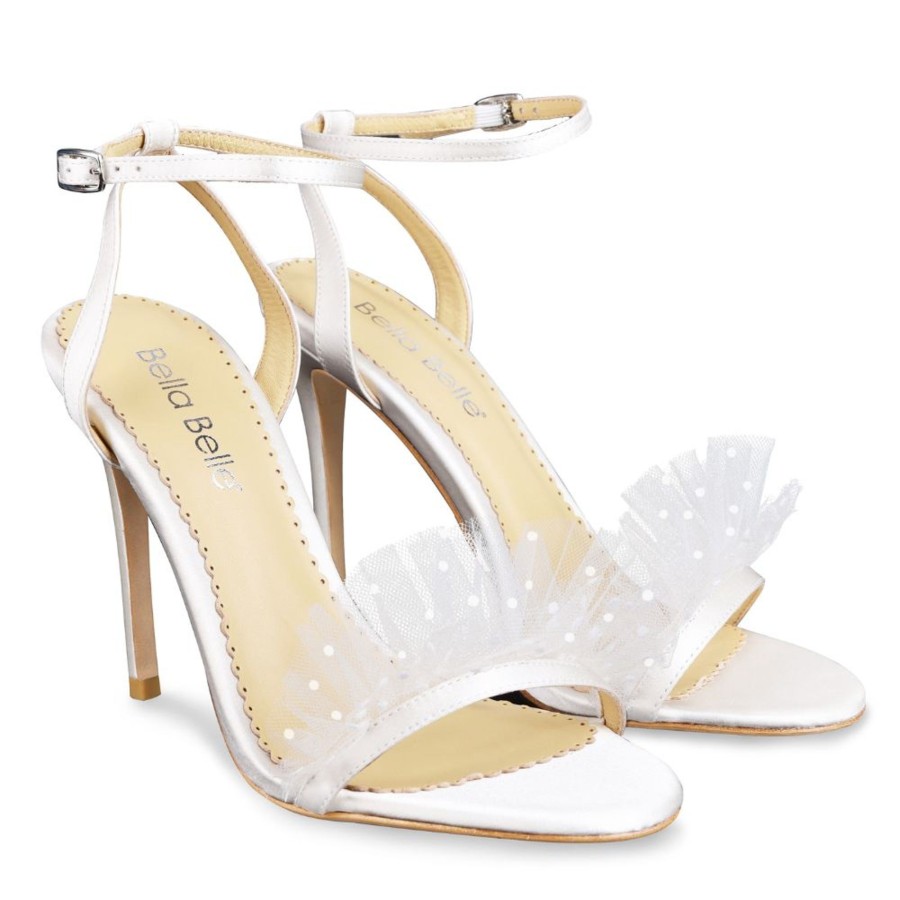 Bridal Bella Belle Shoes | Polka Dot Pleated Tulle Heels Ivory