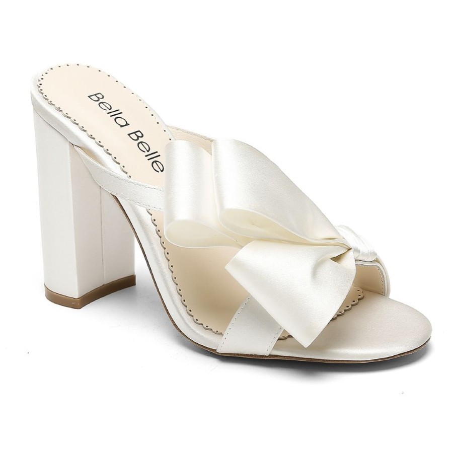 Bridal Bella Belle Shoes | Asymmetric Bow Mule Platform Block Heel Wedding Shoes Ivory