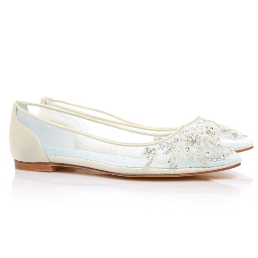 Bridal Bella Belle Shoes | Clear Flats For Wedding With Blue Insole Ivory