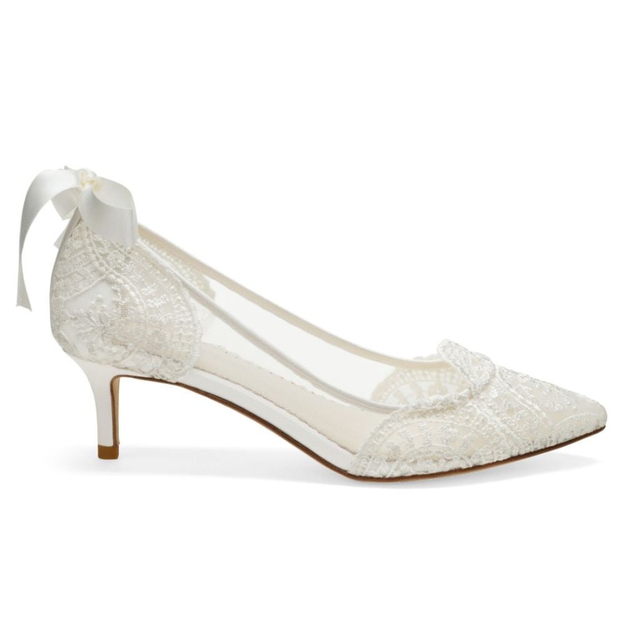 Bridal Bella Belle Shoes | Alencon Embroidered Low Heel Lace Wedding Shoes Ivory