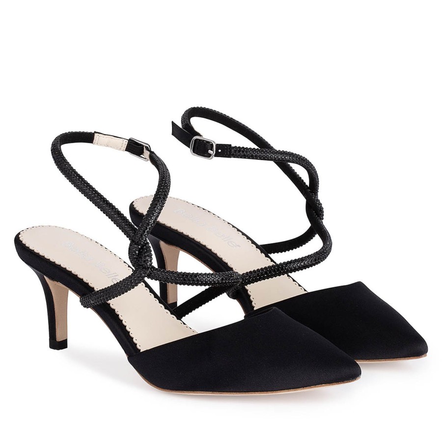 Non-Bridal Bella Belle Shoes | Crystal Strappy Kitten Heels Black