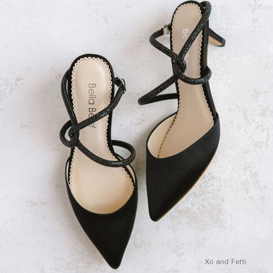 Non-Bridal Bella Belle Shoes | Crystal Strappy Kitten Heels Black