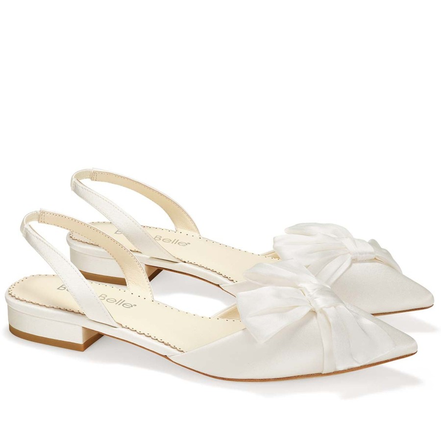 Bridal Bella Belle Shoes | Bridal Slingback Flats With Asymmetric Bow Ivory