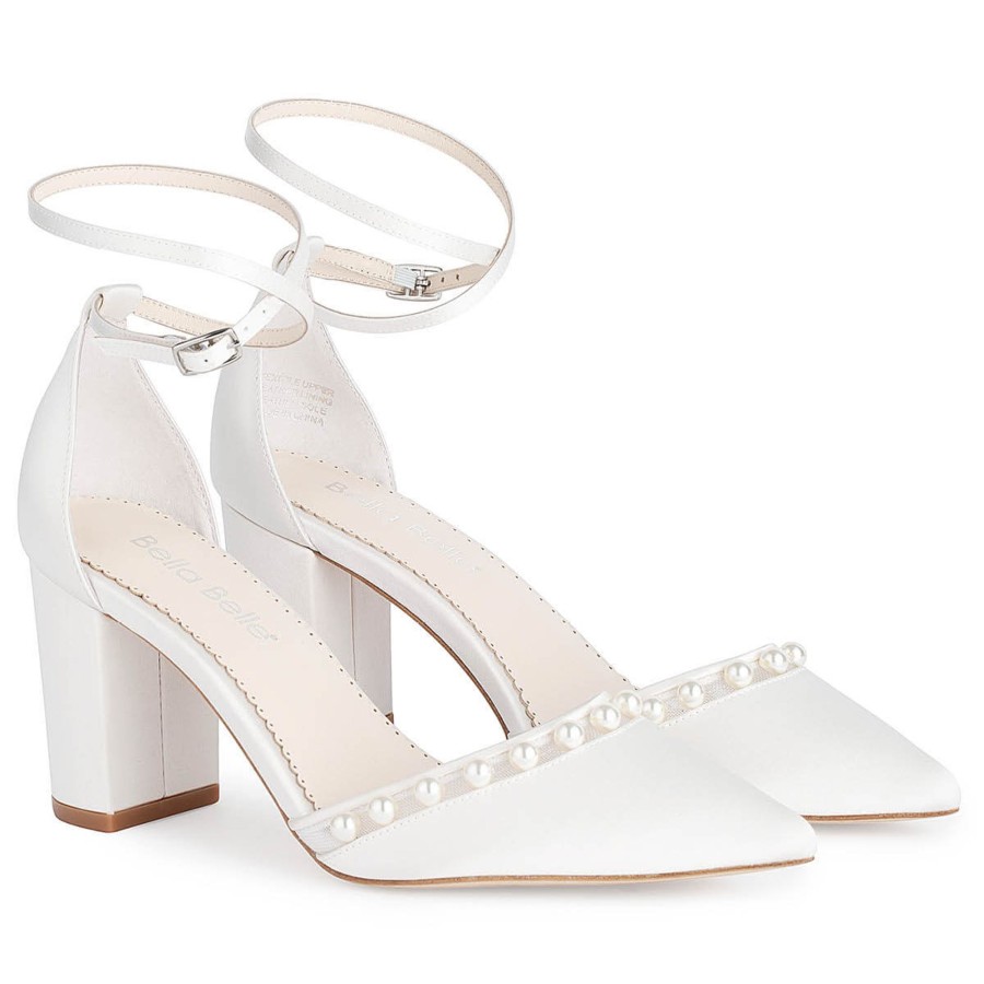 Bridal Bella Belle Shoes | Double Ankle Strap Pearl Block Heel Wedding Shoes Ivory