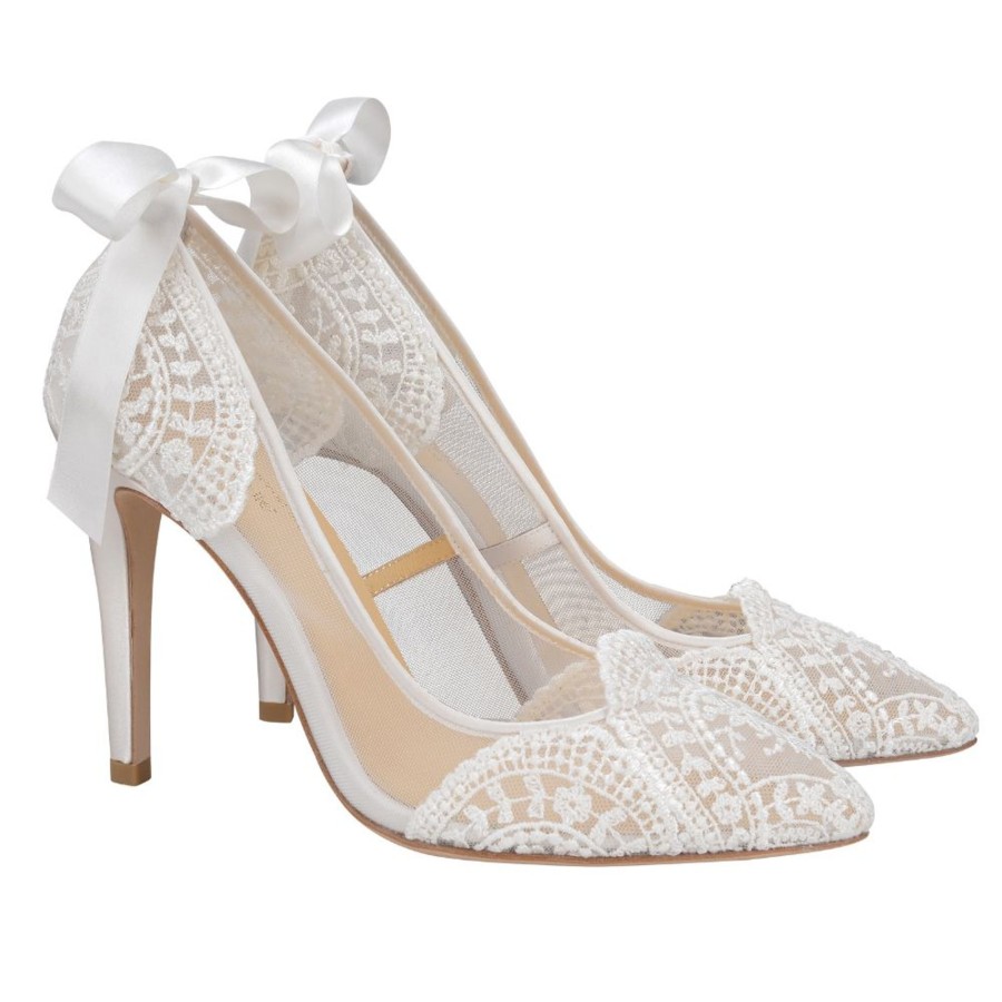 Bridal Bella Belle Shoes | Lace Boho Wedding Heels With Ribbon Tie Ivory