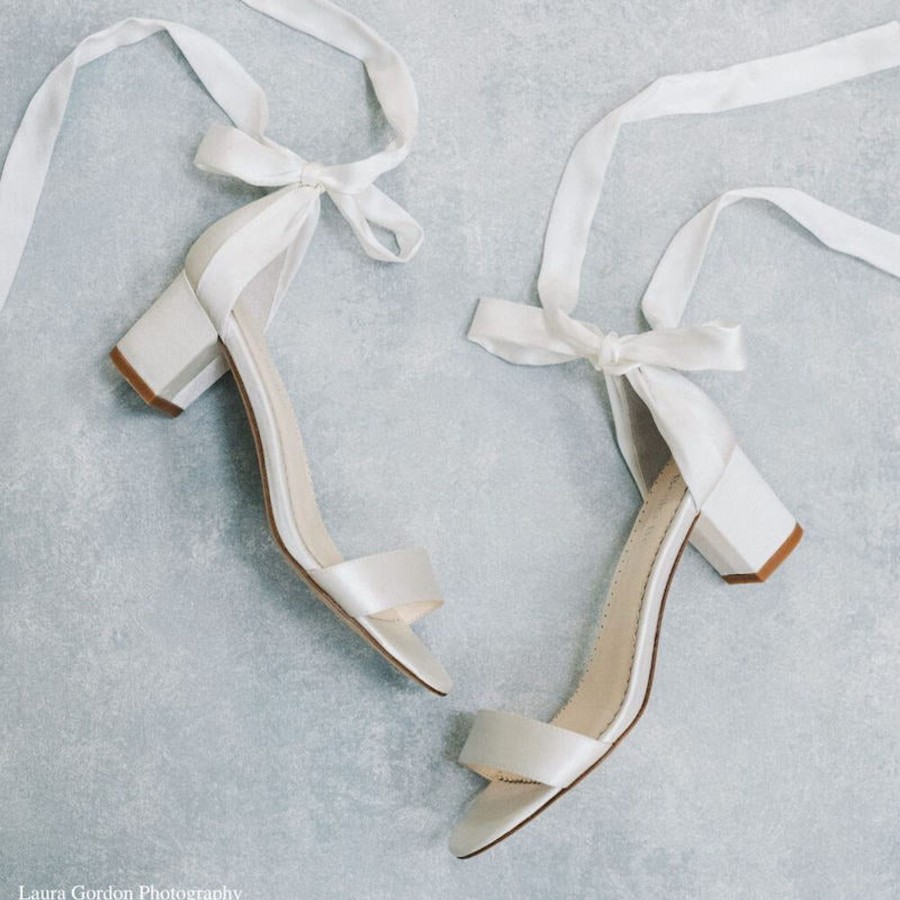 Bridal Bella Belle Shoes | Open Toe Ankle Wrap Block Heels Ivory