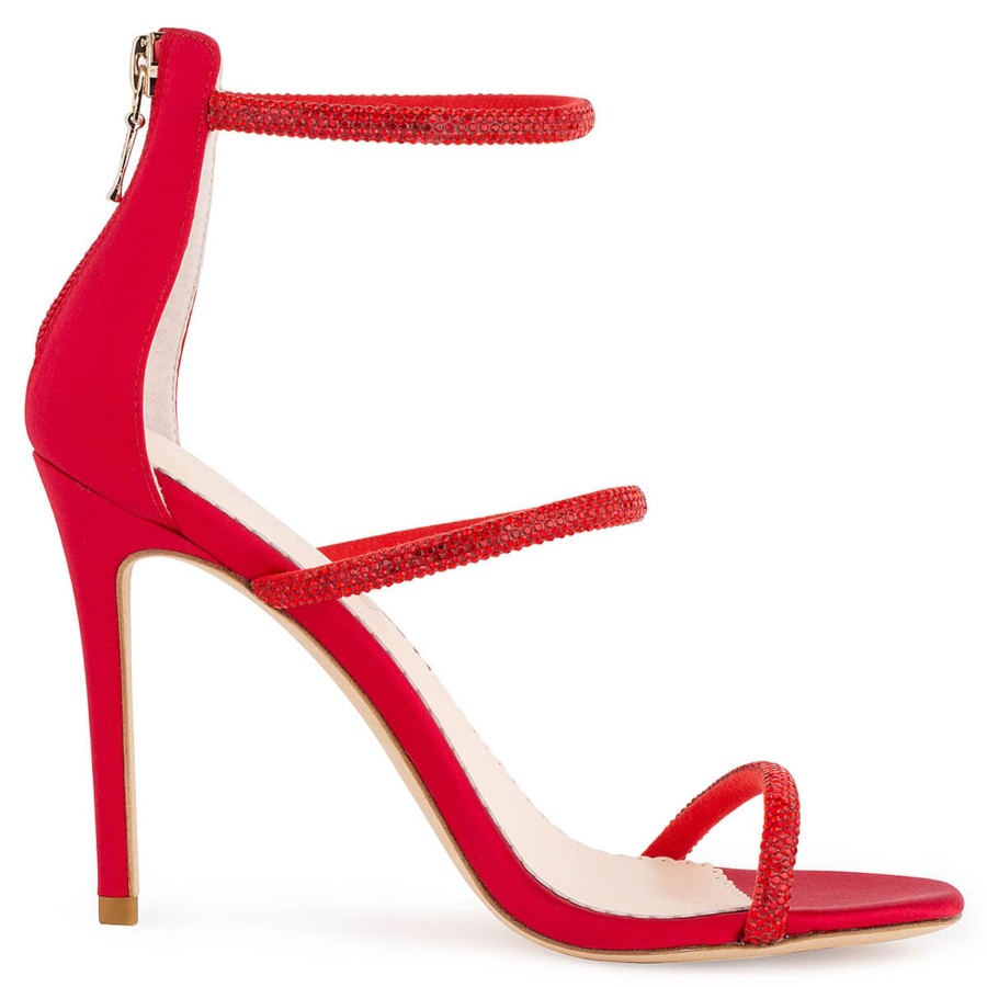 Non-Bridal Bella Belle Shoes | Sparkly Crystal Strappy Stilettos Red