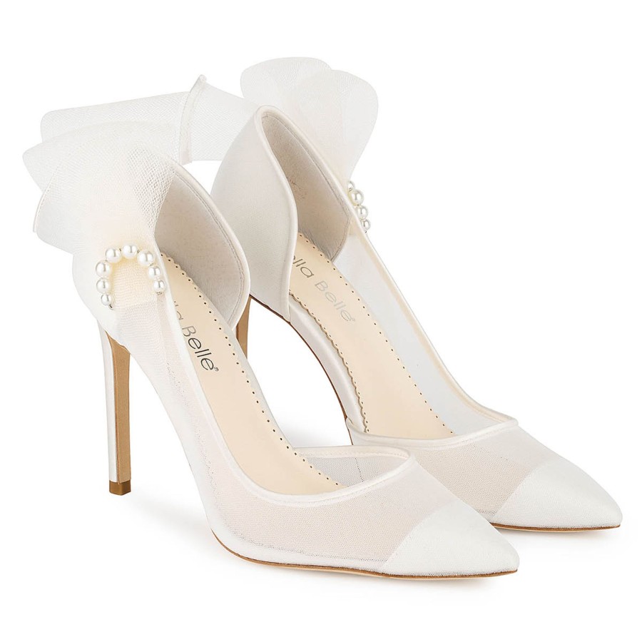 Bridal Bella Belle Shoes | Pearl Accent Tulle Bow Heels Ivory