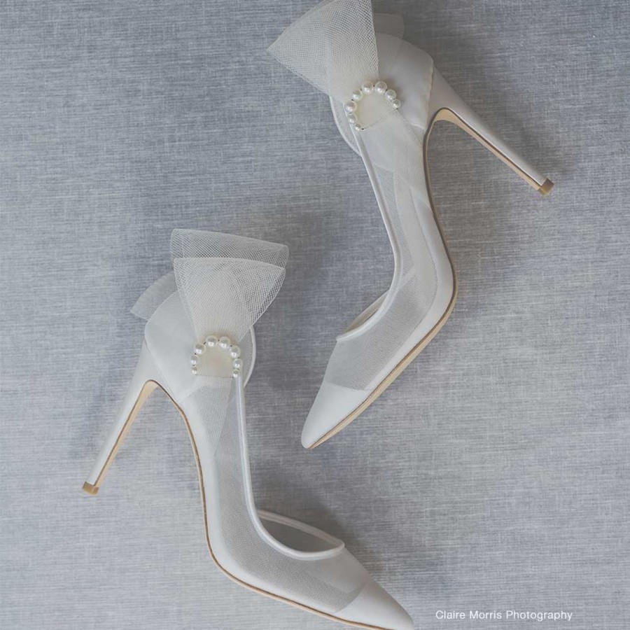 Bridal Bella Belle Shoes | Pearl Accent Tulle Bow Heels Ivory