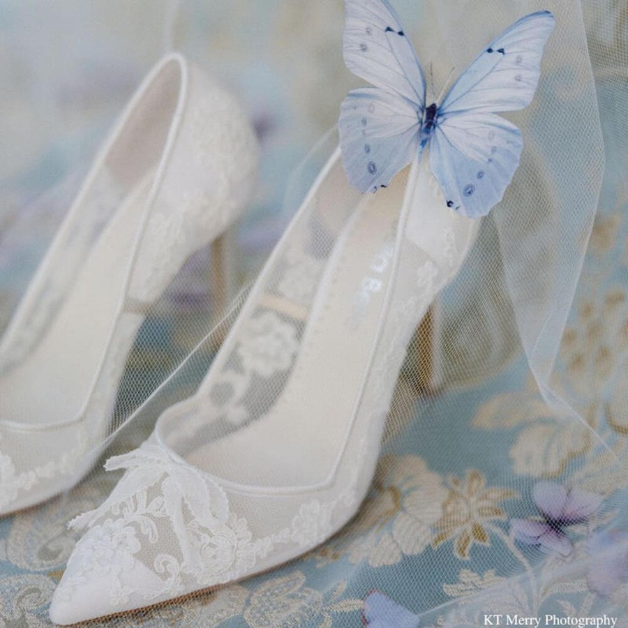 Bridal Bella Belle Shoes | Flower Lace Wedding Heels Ivory