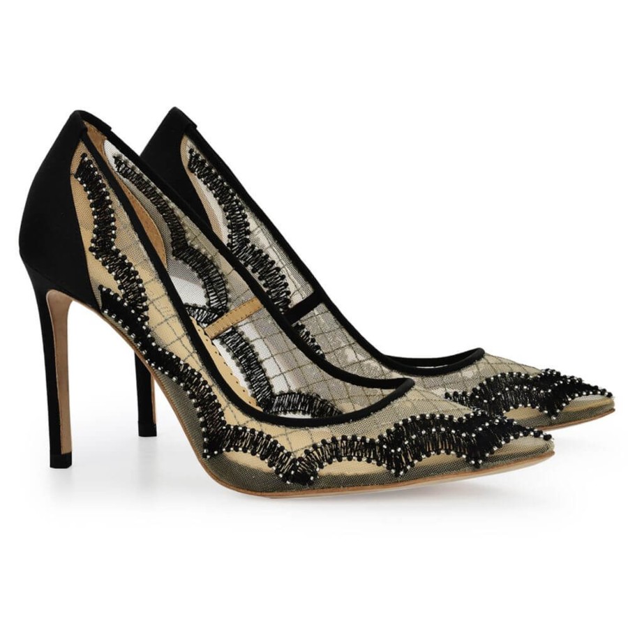 Non-Bridal Bella Belle Shoes | Mesh Heels Sheer Lace Pumps Black